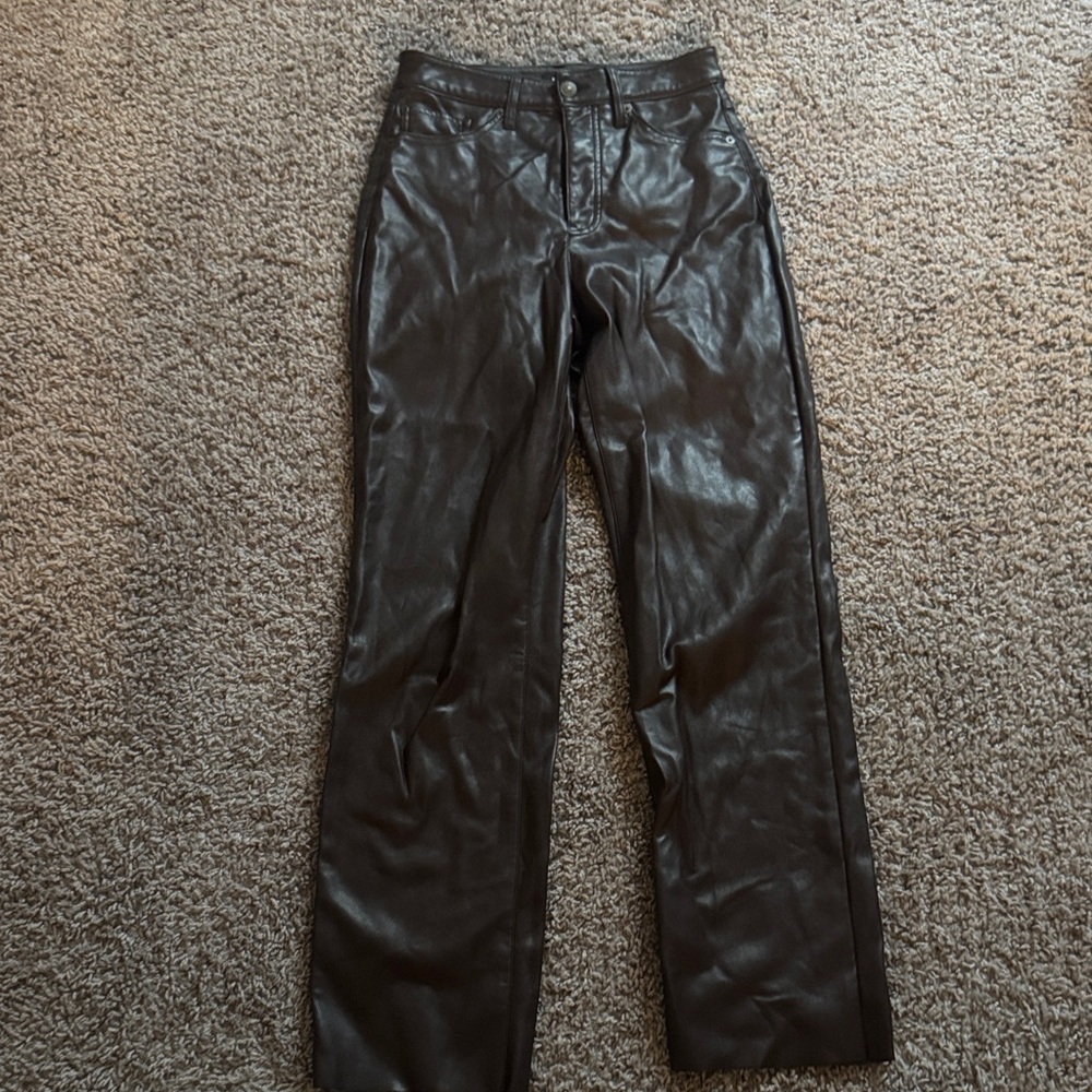 Express brown leather Straight Leg Pants